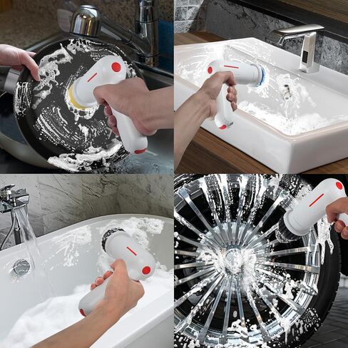 Electric Spin Scrubber, Electric Cleaning Brush with 6 Replaceable Brush Heads, Rechargeable Shower Scrubber for Bathroom, Cordless Power Scrubber for Cleaning Tub, Floor, Tile, Sink, Window in Saudi Arabia