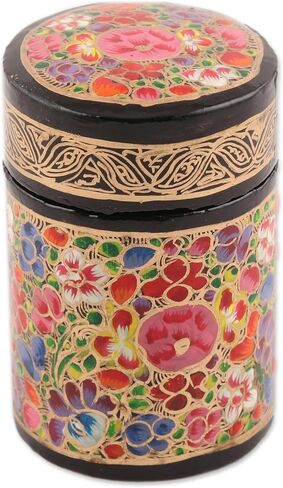 NOVICA Artisan Handmade Papier Mache Toothpick Holder Red Gold Floral Wood Woodpaper India Tableware Kitchen Accessories Storage 'Red Floral Beauty' (Multicolor) in Saudi Arabia
