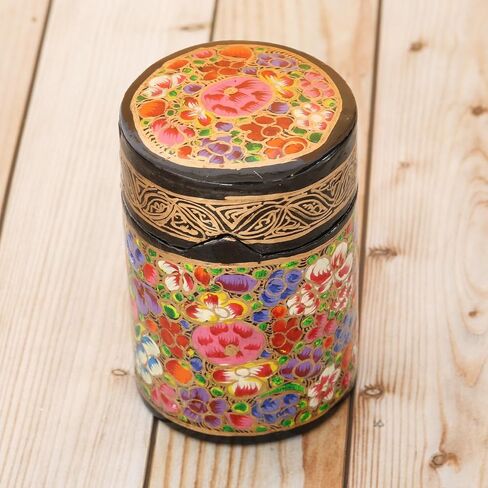 NOVICA Artisan Handmade Papier Mache Toothpick Holder Red Gold Floral Wood Woodpaper India Tableware Kitchen Accessories Storage 'Red Floral Beauty' (Multicolor) in Saudi Arabia