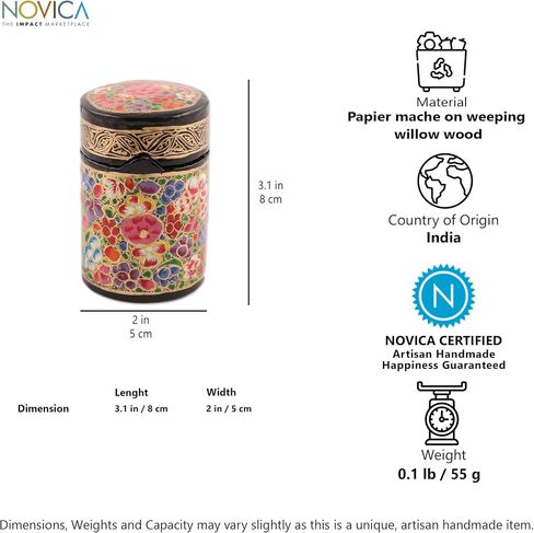 NOVICA Artisan Handmade Papier Mache Toothpick Holder Red Gold Floral Wood Woodpaper India Tableware Kitchen Accessories Storage 'Red Floral Beauty' (Multicolor) in Saudi Arabia