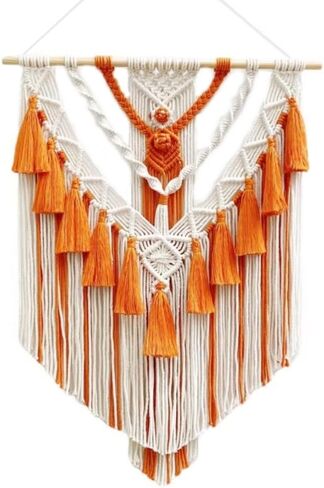 معلقة على الحائط من HARWAVE Macrame، معلقة على الحائط منسوجة يدويًا مع شرابة، ديكور حائط لغرفة النوم وغرفة المعيشة والحضانة (أبيض) in Kuwait