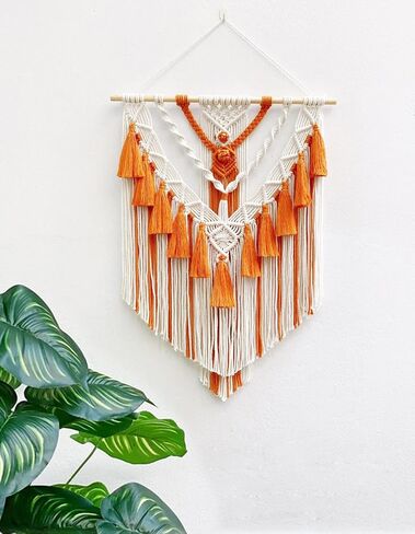 معلقة على الحائط من HARWAVE Macrame، معلقة على الحائط منسوجة يدويًا مع شرابة، ديكور حائط لغرفة النوم وغرفة المعيشة والحضانة (أبيض) in Kuwait