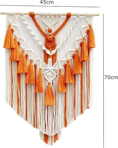 معلقة على الحائط من HARWAVE Macrame، معلقة على الحائط منسوجة يدويًا مع شرابة، ديكور حائط لغرفة النوم وغرفة المعيشة والحضانة (أبيض) in Kuwait