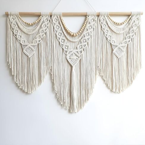 معلقة على الحائط من HARWAVE Macrame، معلقة على الحائط منسوجة يدويًا مع شرابة، ديكور حائط لغرفة النوم وغرفة المعيشة والحضانة (أبيض) in Kuwait