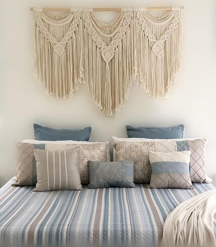 معلقة على الحائط من HARWAVE Macrame، معلقة على الحائط منسوجة يدويًا مع شرابة، ديكور حائط لغرفة النوم وغرفة المعيشة والحضانة (أبيض) in Kuwait