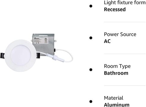 Topaz Round 4 Inch LED Recessed Retrofit Downlight, 7 W, Baffle Trim, 5CCT Selectable 2700K,3000K,3500K,4000K,5000K, White in Saudi Arabia