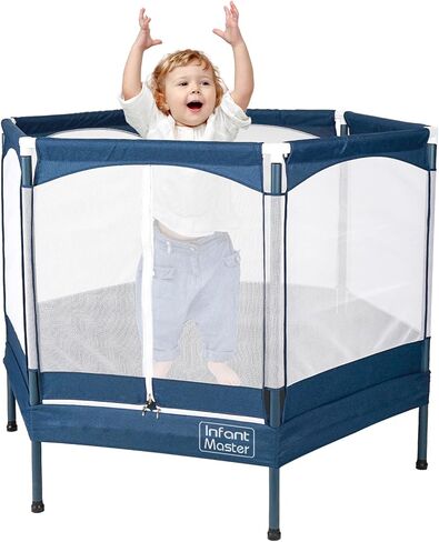 Infant Master Recreational Trampoline, Trampoline for Toddler，Small Trampoline with Safety Enclosure Net, 4.16FT, Heavy Duty Frame with High Elasticity, Triple Zipper Design, Indoor & Outdoor, Blue in Kuwait
