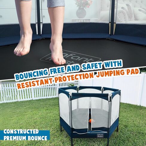Infant Master Recreational Trampoline, Trampoline for Toddler，Small Trampoline with Safety Enclosure Net, 4.16FT, Heavy Duty Frame with High Elasticity, Triple Zipper Design, Indoor & Outdoor, Blue in Kuwait