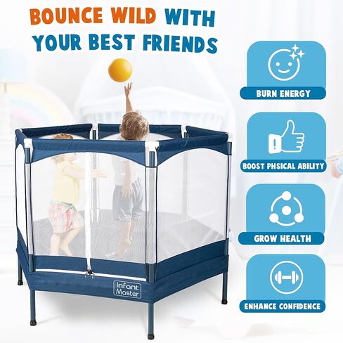 Infant Master Recreational Trampoline, Trampoline for Toddler，Small Trampoline with Safety Enclosure Net, 4.16FT, Heavy Duty Frame with High Elasticity, Triple Zipper Design, Indoor & Outdoor, Blue in Kuwait
