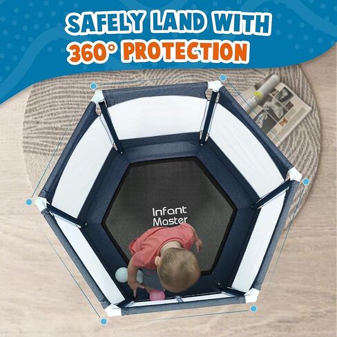 Infant Master Recreational Trampoline, Trampoline for Toddler，Small Trampoline with Safety Enclosure Net, 4.16FT, Heavy Duty Frame with High Elasticity, Triple Zipper Design, Indoor & Outdoor, Blue in Kuwait