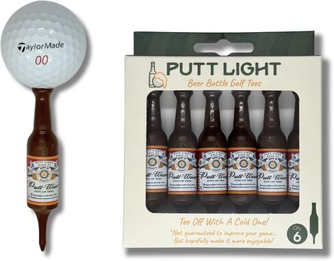 Beer Bottle Golf Tees, Virtually Unbreakable and Recyclable Plastic Golf Tee 6 Pack, Golf Gift for Men, Bachelor Party Novelty Gift, for Golfers,3-1/4" Tall (PuttWiser) in Saudi Arabia