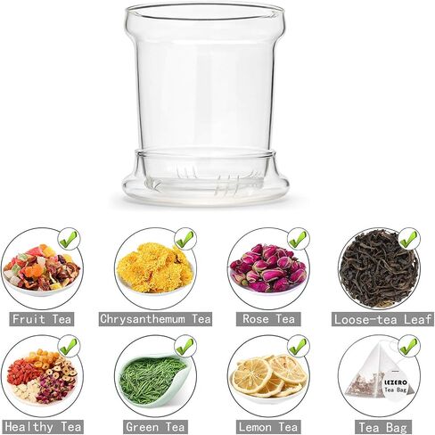 Glass Tea Infuser Cup with Filter and Lids, Borosilicate Glass Tea Mugs with Strainer for Blooming Tea & Loose Leaf Tea, Steeping Tea Cup Gift Kit, Lead-free, Microwave Safe, 14oz in Saudi Arabia
