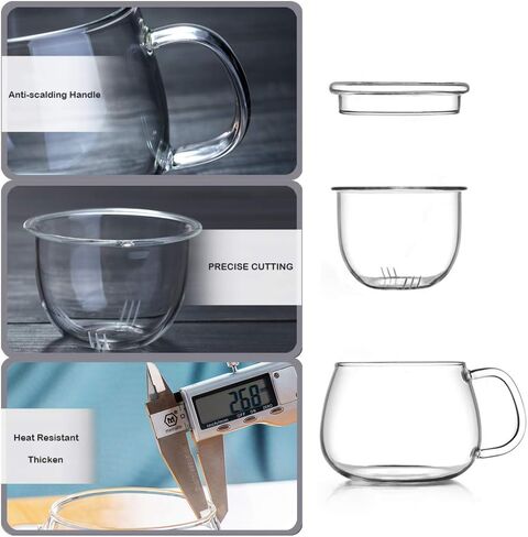 Glass Tea Infuser Cup with Filter and Lids, Borosilicate Glass Tea Mugs with Strainer for Blooming Tea & Loose Leaf Tea, Steeping Tea Cup Gift Kit, Lead-free, Microwave Safe, 14oz in Kuwait