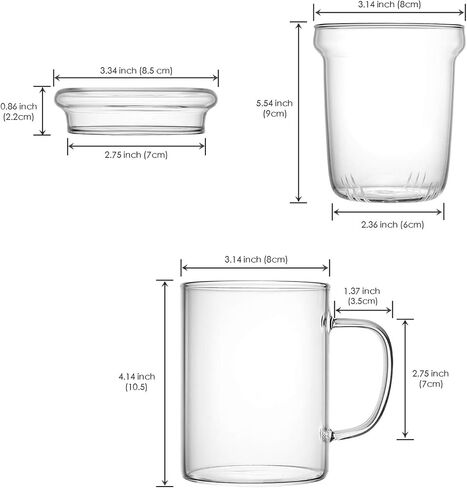 Glass Tea Infuser Cup with Filter and Lids, Borosilicate Glass Tea Mugs with Strainer for Blooming Tea & Loose Leaf Tea, Steeping Tea Cup Gift Kit, Lead-free, Microwave Safe, 14oz in Saudi Arabia