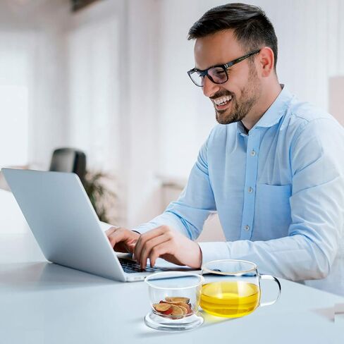 Glass Tea Infuser Cup with Filter and Lids, Borosilicate Glass Tea Mugs with Strainer for Blooming Tea & Loose Leaf Tea, Steeping Tea Cup Gift Kit, Lead-free, Microwave Safe, 14oz in Kuwait