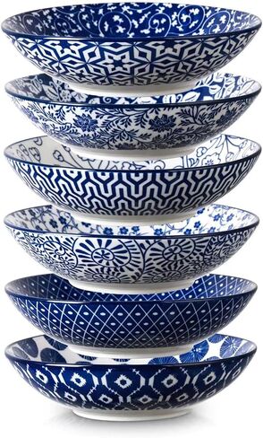 Selamica Porcelain 40oz Large Bowls 9 inch Big Pasta Salad Bowls, Microwave and Oven Safe, Vintage Blue, Set of 6 in Saudi Arabia