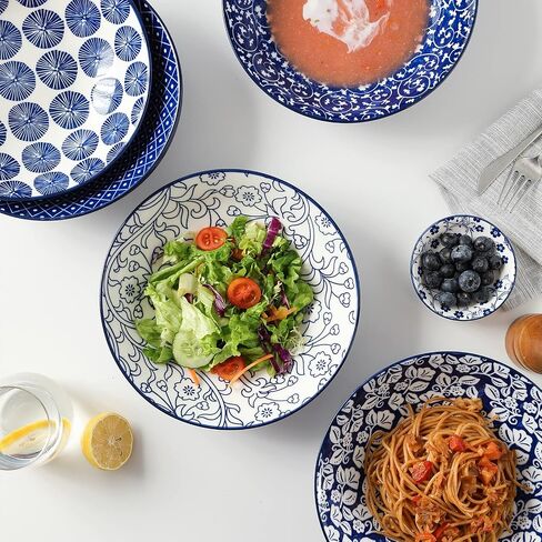 Selamica Porcelain 40oz Large Bowls 9 inch Big Pasta Salad Bowls, Microwave and Oven Safe, Vintage Blue, Set of 6 in Saudi Arabia