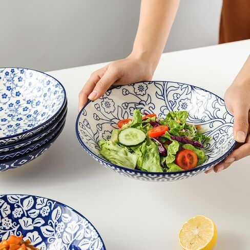Selamica Porcelain 40oz Large Bowls 9 inch Big Pasta Salad Bowls, Microwave and Oven Safe, Vintage Blue, Set of 6 in Saudi Arabia