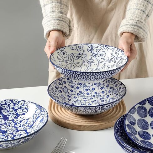 Selamica Porcelain 40oz Large Bowls 9 inch Big Pasta Salad Bowls, Microwave and Oven Safe, Vintage Blue, Set of 6 in Saudi Arabia