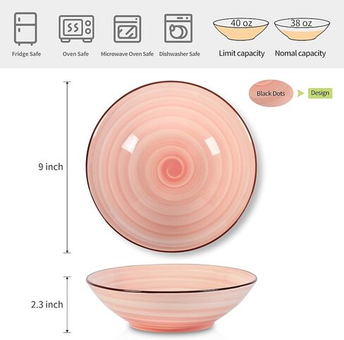 Selamica Porcelain 40oz Large Bowls 9 inch Big Pasta Salad Bowls, Microwave and Oven Safe, Vintage Blue, Set of 6 in Saudi Arabia