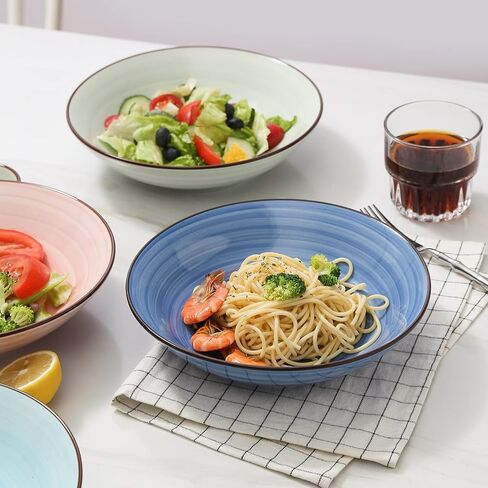 Selamica Porcelain 40oz Large Bowls 9 inch Big Pasta Salad Bowls, Microwave and Oven Safe, Vintage Blue, Set of 6 in Saudi Arabia