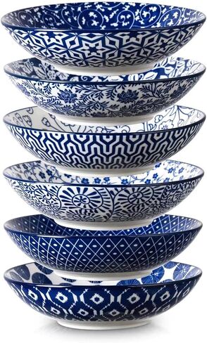 Selamica Porcelain 40oz Large Bowls 9 inch Big Pasta Salad Bowls, Microwave and Oven Safe, Vintage Blue, Set of 6 in Saudi Arabia