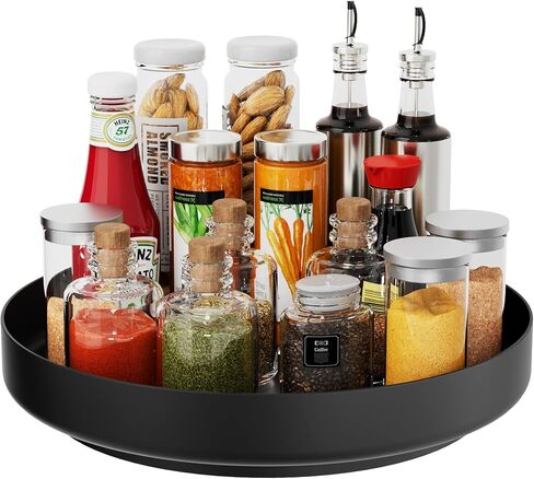 Ovicar Lazy Susan Turntable Organizer - 11 inch Rotating Spice Rack Metal Lazy Susan for Cabinet Pantry Kitchen Countertop Bathroom Refrigerator Table Storage, Black in Saudi Arabia
