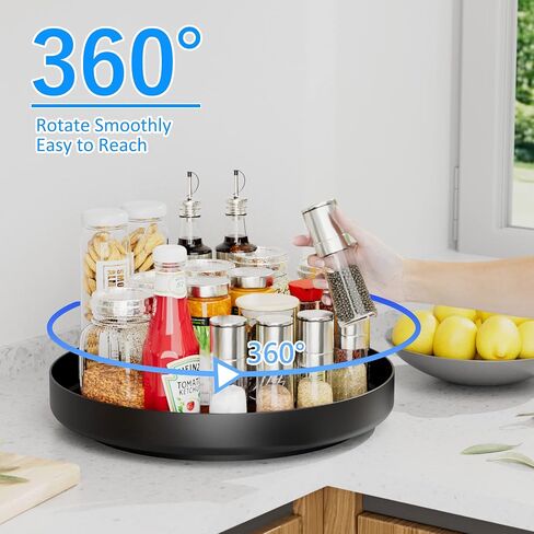 Ovicar Lazy Susan Turntable Organizer - 11 inch Rotating Spice Rack Metal Lazy Susan for Cabinet Pantry Kitchen Countertop Bathroom Refrigerator Table Storage, Black in Saudi Arabia