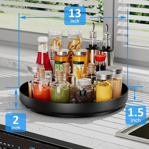 Ovicar Lazy Susan Turntable Organizer - 11 inch Rotating Spice Rack Metal Lazy Susan for Cabinet Pantry Kitchen Countertop Bathroom Refrigerator Table Storage, Black in Saudi Arabia