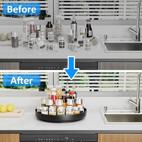 Ovicar Lazy Susan Turntable Organizer - 11 inch Rotating Spice Rack Metal Lazy Susan for Cabinet Pantry Kitchen Countertop Bathroom Refrigerator Table Storage, Black in Saudi Arabia