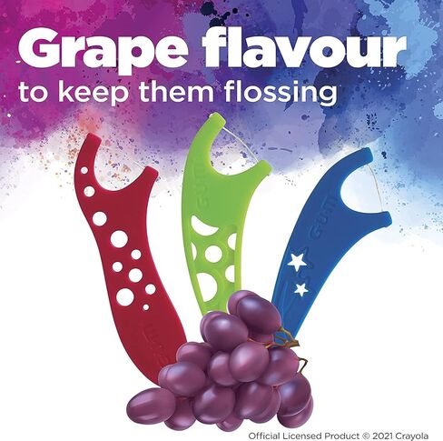 خيط تنظيف الأسنان GUM Crayola للأطفال، بالعنب، مطلي بالفلورايد، للأعمار من 3 سنوات فما فوق، 40 قطعة in Kuwait