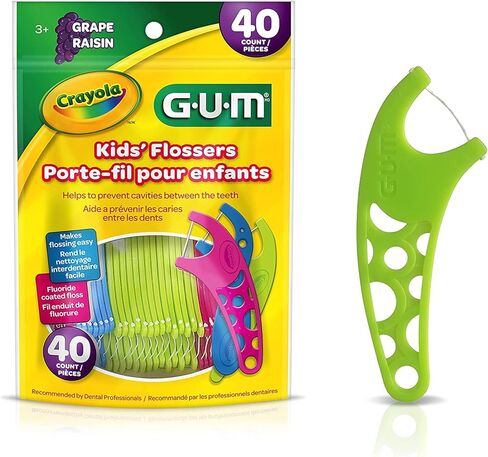 خيط تنظيف الأسنان GUM Crayola للأطفال، بالعنب، مطلي بالفلورايد، للأعمار من 3 سنوات فما فوق، 40 قطعة in Kuwait