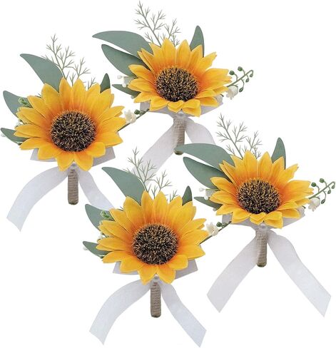 Artificial Sunflower Boutonniere,Bride Groom Bridesmaid Wedding Flower Corsage Set,Formal Party and Vintage Wedding.(1 Sunflower Boutonniere & 1 Sunflower Wrist Corsage) in Saudi Arabia