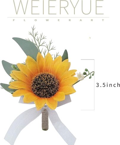 Artificial Sunflower Boutonniere,Bride Groom Bridesmaid Wedding Flower Corsage Set,Formal Party and Vintage Wedding.(1 Sunflower Boutonniere & 1 Sunflower Wrist Corsage) in Saudi Arabia