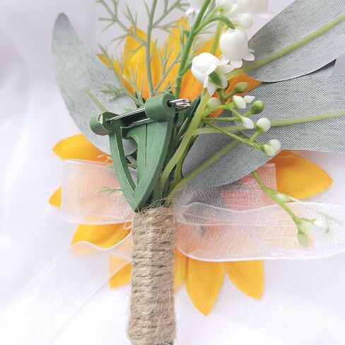 Artificial Sunflower Boutonniere,Bride Groom Bridesmaid Wedding Flower Corsage Set,Formal Party and Vintage Wedding.(1 Sunflower Boutonniere & 1 Sunflower Wrist Corsage) in Saudi Arabia