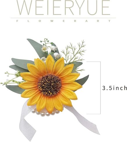 Artificial Sunflower Boutonniere,Bride Groom Bridesmaid Wedding Flower Corsage Set,Formal Party and Vintage Wedding.(1 Sunflower Boutonniere & 1 Sunflower Wrist Corsage) in Saudi Arabia