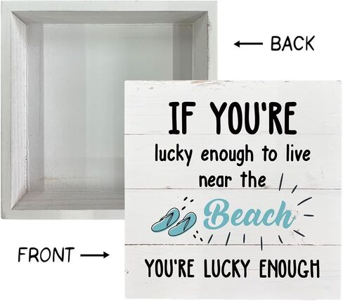Beach Sign, Wooden Box Sign Desk Decor, Slipper Decor, Coastal Table Art, White Wood Decor for Beach House, Beach Lover Home Decor, If You're Lucky Enough to Live Near the Beach You are Lucky Enough in Saudi Arabia
