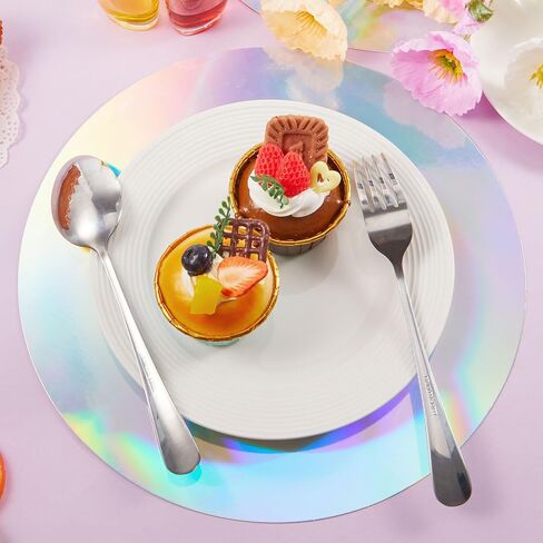 50 Pcs Iridescent Round Paper Placemat Bulk Disposable Iridescent Party Supplies Holographic Decorative Placemat for Mermaid Themed Events & Birthday or Wedding Party Decoration in Saudi Arabia