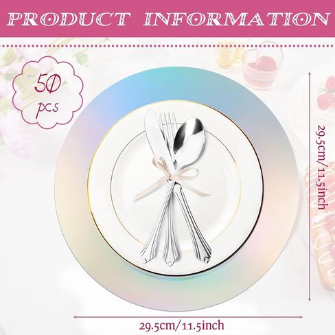 50 Pcs Iridescent Round Paper Placemat Bulk Disposable Iridescent Party Supplies Holographic Decorative Placemat for Mermaid Themed Events & Birthday or Wedding Party Decoration in Saudi Arabia