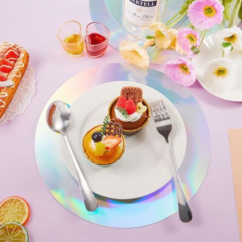 50 Pcs Iridescent Round Paper Placemat Bulk Disposable Iridescent Party Supplies Holographic Decorative Placemat for Mermaid Themed Events & Birthday or Wedding Party Decoration in Saudi Arabia