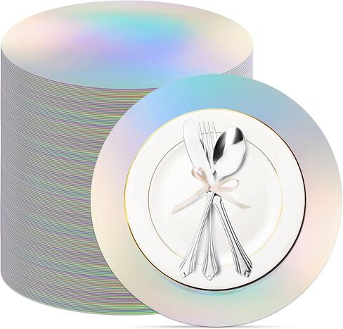 50 Pcs Iridescent Round Paper Placemat Bulk Disposable Iridescent Party Supplies Holographic Decorative Placemat for Mermaid Themed Events & Birthday or Wedding Party Decoration in Saudi Arabia