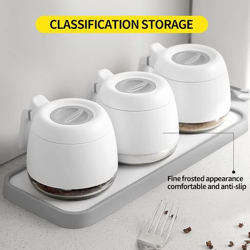 Glass Spice Jars and Sugar Bowls - Airtight Seasoning Containers with Spoon Lids, Set of 3 for Kitchen Counter in Saudi Arabia