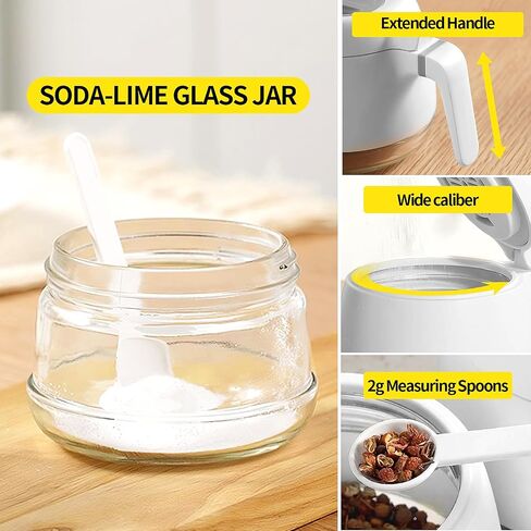 Glass Spice Jars and Sugar Bowls - Airtight Seasoning Containers with Spoon Lids, Set of 3 for Kitchen Counter in Saudi Arabia