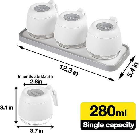 Glass Spice Jars and Sugar Bowls - Airtight Seasoning Containers with Spoon Lids, Set of 3 for Kitchen Counter in Saudi Arabia