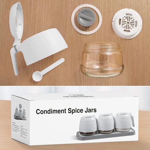 Glass Spice Jars and Sugar Bowls - Airtight Seasoning Containers with Spoon Lids, Set of 3 for Kitchen Counter in Saudi Arabia