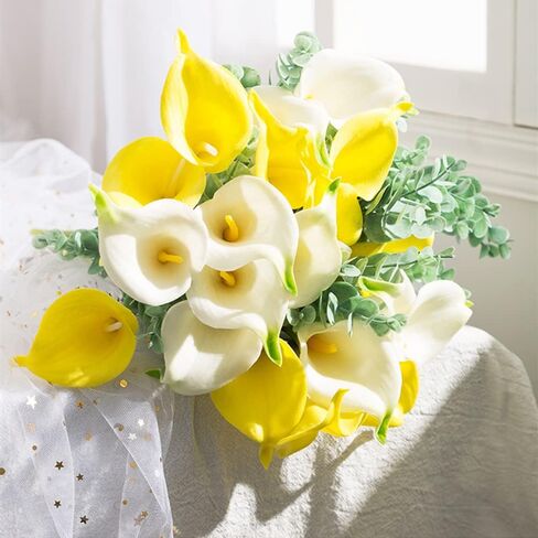 XZJMY 3Pcs Artificial Calla Lily Flowers,25~27''Long Stem Calla Lilies Artificial Flower, Fake Latex Flowers for DIY Wedding Bouquet Party Home Decor(White) in Saudi Arabia