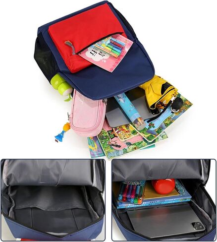 Children Colorblocking Backpack Large Capacity Oxford Cloth Schoolbag Boys Girls Lightweight Shoulder Bag in Saudi Arabia