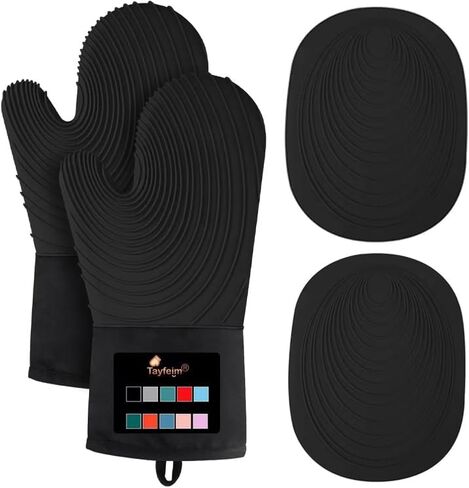 5Pcs Oven Mitts and Pot Holders, 500°F High Heat Resistant Silicone Kitchen Oven Mitts, Waterproof, Non-Slip, Easy to Clean, Cotton Lined Oven Gloves, BPA-Free, Oven Mits Set for Baking and Cooking in Saudi Arabia