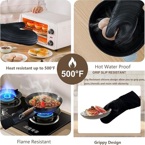 5Pcs Oven Mitts and Pot Holders, 500°F High Heat Resistant Silicone Kitchen Oven Mitts, Waterproof, Non-Slip, Easy to Clean, Cotton Lined Oven Gloves, BPA-Free, Oven Mits Set for Baking and Cooking in Saudi Arabia