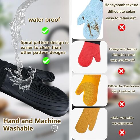 5Pcs Oven Mitts and Pot Holders, 500°F High Heat Resistant Silicone Kitchen Oven Mitts, Waterproof, Non-Slip, Easy to Clean, Cotton Lined Oven Gloves, BPA-Free, Oven Mits Set for Baking and Cooking in Saudi Arabia